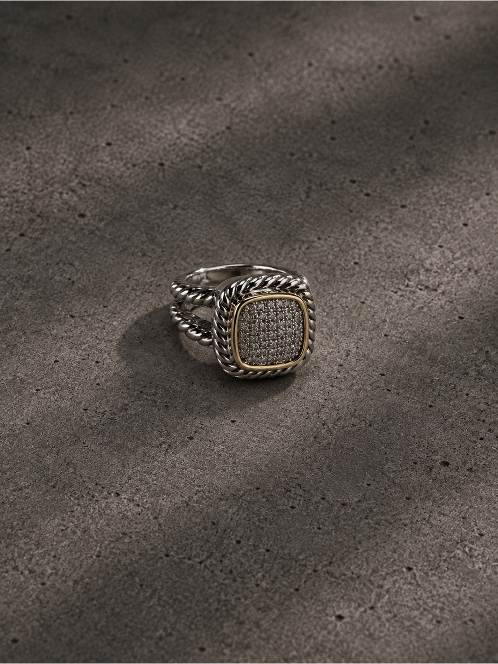 Men's Two-Tone Square Pavé Signet Ring - Silver and Gold